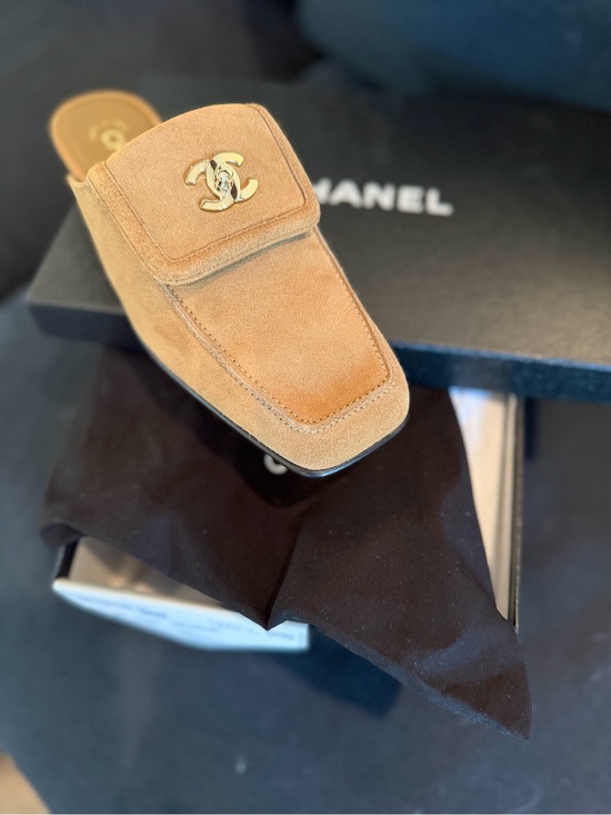 CHANEL Shoes - CHANEL Tan Suede Women’s Slip-On Loafer with Gold CC